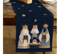 Shein 1 pieza Camino de mesa con patrón del Día de los Reyes Magos, Camino de mesa tipo lino para el Día de los Reyes Magos, 1 pieza Camino de mesa, 4 pieza