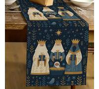 Shein 1 pieza Camino de mesa con patrón del Día de los Reyes Magos, Camino de mesa tipo lino para el Día de los Reyes Magos, 1 pieza Camino de mesa, 4 pieza