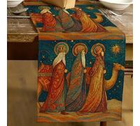 Shein 1 pieza Camino de mesa con patrón del Día de los Reyes Magos, Camino de mesa tipo lino para el Día de los Reyes Magos, 1 pieza Camino de mesa, 4 pieza