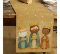 Shein 1 pieza Camino de mesa con patrón del Día de los Reyes Magos, Camino de mesa tipo lino para el Día de los Reyes Magos, 1 pieza Camino de mesa, 4 pieza