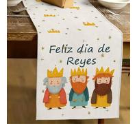 Shein 1 pieza Camino de mesa con patrón del Día de los Reyes Magos, Camino de mesa tipo lino para el Día de los Reyes Magos, 1 pieza Camino de mesa, 4 pieza