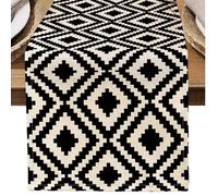 Shein 1 pieza Camino de mesa con patrón geométrico en blanco y negro impreso, 4/6/8 piezas Manteles individuales con estampado geométrico, adecuado para fes