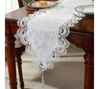 Shein 1 pieza Camino de mesa de encaje bordado con doble color hidrosoluble de tela jacquard 100% poliéster, decoración del hogar, reunión familiar, decorac