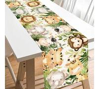 Shein 1 pieza Camino de mesa de poliéster con estampado de animales de la selva, decoración de mesa de comedor rectangular lavable con patrón tropical de le