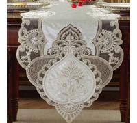 Shein 1 pieza Camino de mesa de tela de terciopelo, bordado 3D intrincado, con encaje, estilo elegante y vintage, adecuado para cocina, mesa de comedor, pic