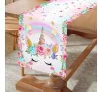 Shein 1 pieza Camino de mesa de unicornio arcoíris, mantel de poliéster con patrón de estrellas de colores de 180*35cm para reuniones familiares, baby showe