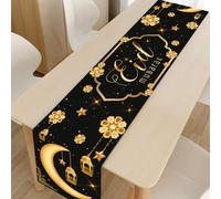 Shein 1 pieza Camino de mesa Eid Mubarak negro y dorado, mantel decorativo para fiesta de Ramadán, mantel decorativo para habitación de Ramadán Kareem, mant