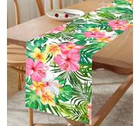 Shein 1 pieza Camino de mesa estilo hawaiano, tamaño 180*35cm, material de poliéster, impreso con plantas tropicales y patrones florales, adecuado para fies
