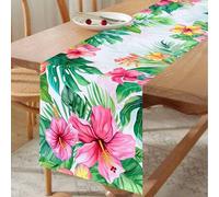 Shein 1 pieza Camino de mesa estilo hawaiano, tamaño 180*35cm, tela de poliéster, impreso con plantas tropicales y patrones florales, adecuado para fiestas