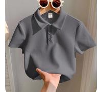 Shein 1 Pieza Camisa polo de manga corta con textura de tela retro de estilo universitario casual para niño, adecuada para volver al colegio, fiestas de cum