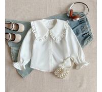 Shein 1 pieza Camisa smock blanca elegante y versátil de estilo universitario casual para niñas jóvenes, adecuada para viajar, fiestas, vuelta al colegio, o