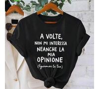 Shein 1 PIEZA Camiseta casual 100% algodón con cita en italiano "A Volte Non Mi Interessa", estilo humorístico