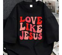Shein 1 pieza Camiseta casual de cuello redondo para mujer de talla grande con estampado cristiano "Ama como Jesús", puede ser un regalo para la novia, amig