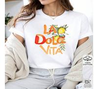 Shein 1 PIEZA Camiseta casual de mujer de manga corta 100% algodón con estampado gráfico de limones La Dolce Vita