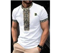 Shein 1 pieza Camiseta casual para hombre, 100% poliéster, cuello redondo, patrón geométrico de unicolor, adecuado para todas las estaciones, tejido de punt
