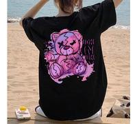 Shein 1 Pieza Camiseta con estampado de oso roto estilo graffiti para adolescentes, parte superior con gráfico de oso rosa-morado, tela suave y cómoda, uso