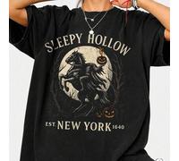 Shein 1 pieza Camiseta de cuello redondo de algodón puro, estampado de caballo y fantasma, camiseta de vuelta al colegio, a juego para parejas, regalo de va