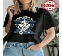 Shein 1 pieza Camiseta de manga corta 100% algodón con estampado gráfico retro vintage de chica rockabilly para mujer, perfecta para uso diario, ideal como