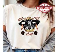 Shein 1 pieza Camiseta de manga corta 100% algodón con gráfico del Club del Infierno de Eddie Munson, estilo retro vintage para mujer, casual y de uso diari