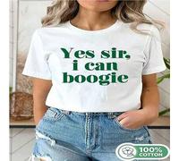 Shein 1 pieza Camiseta de manga corta casual de mujer 100% algodón con estampado "Yes Sir, I Can Boogie", camiseta gráfica para ella.