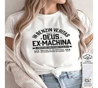 Shein 1 pieza Camiseta de manga corta casual de mujer con estampado de motocicleta "Deus Ex Machina", 100% algodón, ligera y transpirable para el verano