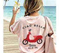 Shein 1 pieza Camiseta de manga corta con estampado de estilo vacaciones Ciao para niña preadolescente, top de ropa de verano para estudiantes y niños
