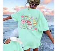 Shein 1 pieza Camiseta de manga corta con estampado de lema positivo, camiseta gráfica que empodera a las niñas preadolescentes, conjunto casual de verano p