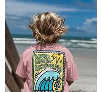 Shein 1 pieza Camiseta de manga corta con estampado de letras de ola WAVES HUNTER VACATION TIME para niños, top casual versátil de cuello redondo para niños