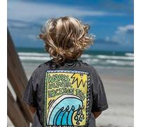 Shein 1 pieza Camiseta de manga corta con estampado de letras "WAVES HUNTER VACATION TIME" para niño pequeño, top casual y versátil de cuello redondo, tela