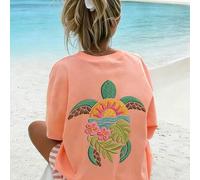Shein 1 pieza Camiseta de manga corta con estampado de tortuga marina para niñas preadolescentes, ropa juvenil estudiantil, top de verano para niñas listas