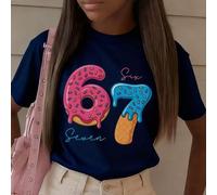 Shein 1 pieza Camiseta de manga corta con estampado para niñas preadolescentes, ropa casual para estudiantes jóvenes, top de verano para niñas listas para j