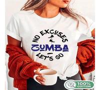 Shein 1 pieza Camiseta de manga corta de mujer 100% algodón con gráfico impreso "No excuses, Zumba, vamos" para actividades de fitness
