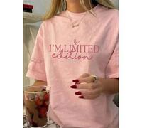 Shein 1 pieza Camiseta de manga corta holgada y casual para mujer, estilo deportivo relajado Y2K INS, con estampado de corazón "I'm Not Perfect" en las mang