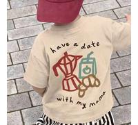 Shein 1 pieza Camiseta de manga corta informal con estampado de café "Tengo una cita con mi mamá" para niño pequeño
