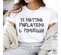 Shein 1 PIEZA Camiseta de manga corta informal de mujer 100% algodón con texto en italiano "DI MATTINA PARLATEMI IL POMERIGGIO", estilosa y cómoda.