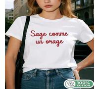 Shein 1 pieza Camiseta de manga corta para mujer 100% algodón con estampado de "Wise As A Storm", regalo de vacaciones, regalo de cumpleaños, camiseta básic