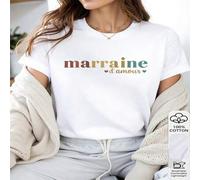 Shein 1 pieza Camiseta de manga corta para mujer 100% algodón con texto impreso "Marraine D'Amour"