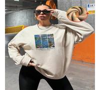 Shein 1 pieza Camiseta de manga larga casual para mujer con estampado gráfico de collage de nenúfares de Claude Monet, 100% algodón