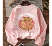 Shein 1 pieza Camiseta de manga larga con estampado casual, para primavera/otoño/invierno, ropa de estudiante joven, diseño de moda, cálido y cómodo para ni