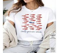 Shein 1 PIEZA Camiseta de mujer con patrón único de peces 'Crea tus propias olas', 100% algodón