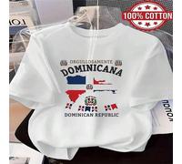 Shein 1 pieza Camiseta de mujer de manga corta con estampado de bandera y emblema del mapa de República Dominicana, eslogan "Oraciones Verdad" 100% algodón