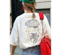 Shein 1 pieza Camiseta de mujer de manga corta y cuello redondo para verano con estampado en inglés "Anatomía del cerebro y el corazón" BALANCE, adecuada pa