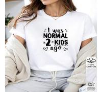 Shein 1 pieza Camiseta de mujer - Estampado de cita "Antes era normal antes de tener 2 hijos", diseño humorístico, ideal para uso diario, stock limitado, of