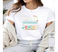 Shein 1 pieza Camiseta de mujer - Gráfico 'Leer es una aventura', ideal para amantes de los libros, uso casual de primavera y verano, perfecta como regalo p