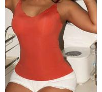 Shein 1 pieza Camiseta de mujer minimalista y cómoda, naranja brillante