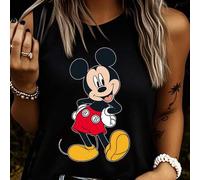 Shein 1 pieza Camiseta de tirantes casual de mujer con estampado gráfico de Mickey Mouse, cuello redondo, elástica, adecuada para uso diario, material de fá
