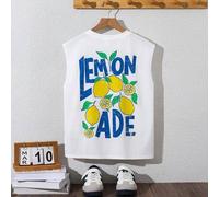Shein 1 pieza Camiseta de tirantes informal y versátil con estampado de limones, plantas tropicales y estilo de vacaciones en la playa para niños y preadole