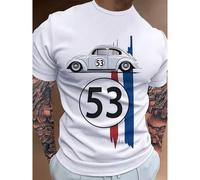 Shein 1 Pieza Camiseta gráfica de coche de carreras vintage, Camiseta casual de cuello redondo para hombres, Tela de punto de 100% poliéster con un poco de