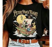 Shein 1 pieza Camiseta oversize con licencia de Disney "Retro Peter Pan's Flight Neverland Pirate Ship Mickey & Minnie" Camiseta Disney 100% Algodón