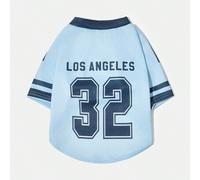 Shein 1 pieza Camiseta para perro o gato con impresión del número #32 y letra L.A. en azul, diseño de moda casual, transpirable y suave